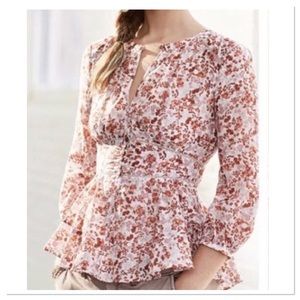 Anthropologie Moulinette Soeurs Peplum Floral Blouse Red Women’s Size 12